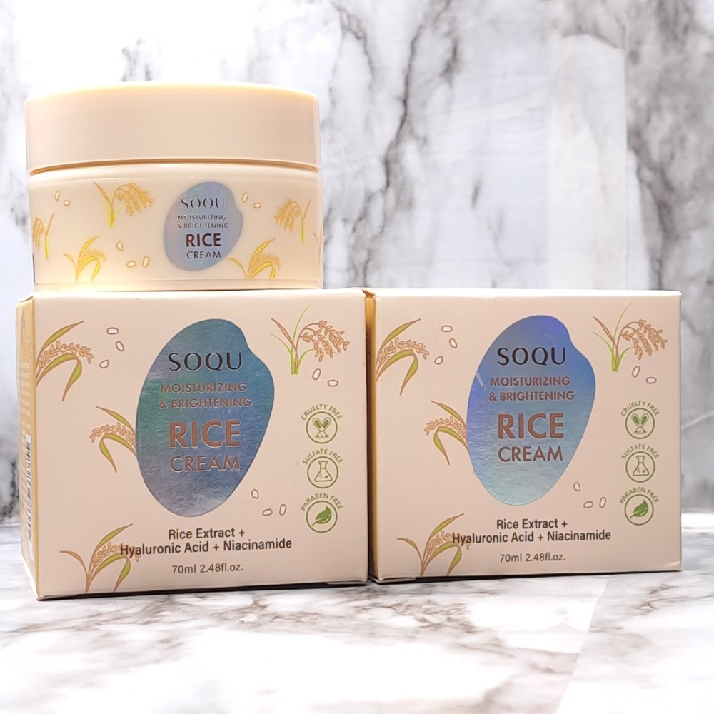 Set of 2- SOQU Moisturizing & Brightening Rice Cream 2.48 fl oz each K-Beauty